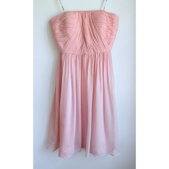 Donna Morgan Bridesmaids 100% Silk Chiffon Sweetheart Strapless Dress in Pink 6 - Picture 3 of 10